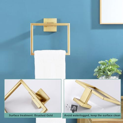 KOKOSIRI Hand Towel Ring Shower Towel Hanger Holder Bath Towel Holder Bathroom Lavatory Stainless Steel Wall Mount, Brushed Gold, B3004BG - color: Brushed Gold, size: 1 Pack