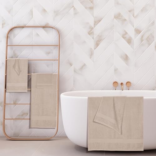 BOUTIQUO 6 Pack Cotton Towel Set, Contains 2 Bath Towels 27x54 inch, 2 Hand Towels 16x24 inch & 2 Wash Coths 12x12 inch, Ideal Everyday use, Ultra Soft Compact & Lightweight - Tan - color: Tan, size: 6 Piece Towel Set