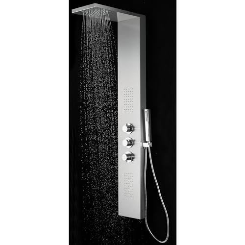 Blue Ocean ™ 56" Stainless Steel SPS8729 Thermostatic Shower Panel Column System with Rainfall Shower Head, Body Nozzles, and Handheld Shower Head, Shower Tower - style: 56 inch stainless steel