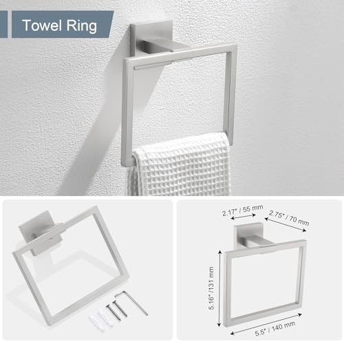 YACVCL Towel Holder & Toilet Paper Holder Brushed, Bathroom Hardware Set, Stainless Steel Hand Towel Ring Bar, Wall Mounted Towel Hanger Tissue Roll Holder for Kitchen Lavatory 2 Pcs