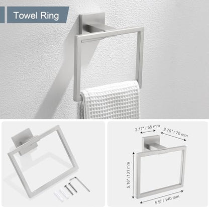 YACVCL Towel Holder & Toilet Paper Holder Brushed, Bathroom Hardware Set, Stainless Steel Hand Towel Ring Bar, Wall Mounted Towel Hanger Tissue Roll Holder for Kitchen Lavatory 2 Pcs