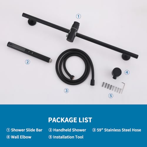 Shower Slide Bar with Handheld Sprayer 2 Modes Handle Shower 59" SUS304 Stainless Steel Hose, Shower Height and Angle Adjustable Wall Mounted Bathroom Shower System Remodel Hardware Matte Black - color: Matte Black-Round