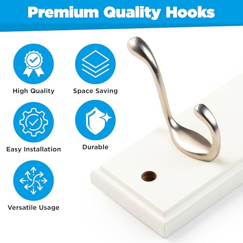 GlazieVault Coat Hooks Wall Mounted - MDF Board Nickel Hook Coat Rack(2 Pack) - Heavy Duty White -Coat Hooks for Wall Clothes Hooks and Wall Hooks - style: White MDF Nickel