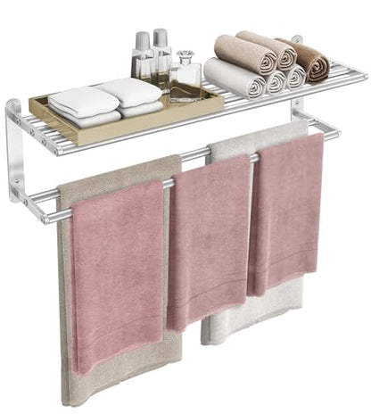 VOTZAAQ 32 in Towel Racks for Bathroom, Bath Towel Shelf with Double Towel Bar, Stainless Steel Towel Storage for Lavatory Wall Mounted, 2-Tier Towel Hanger Towel Holder, Brushed Nickel - size: 32in