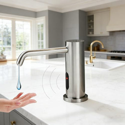 Touchless Automatic Soap Dispenser for Kitchen & Bathroom – Built-in Brushed Nickel Electric Liquid Soap Dispenser with 1000ml Large Capacity, Infrared Sensor, and Premium Brass Core (33.8oz)