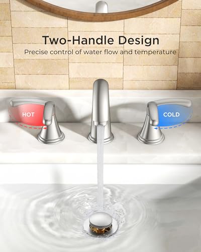 FORIOUS Bathroom Sink Faucet 3 Hole Widespread 8 Inch Brushed Nickel | 3-hole 6-12 Inch Widespread Sink Faucets with Drain and Water Supply Lines, for Vanity Rv Commercial Lavatory Restroom Basin - color: Stainless Steel, style: Modern
