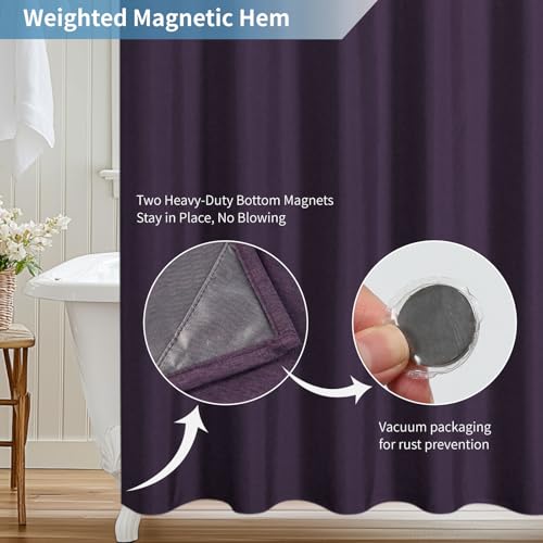 2-in-1 Waterproof Fabric Shower Curtain,No Separate Liner Needed,Linen Textured,Effortless Cleaning & Washable Bathroom Shower Curtain Set with 12 Plastic Hooks,72"x72",Purple - color: Purple, size: 72"W x 72"L (Pack of 1)
