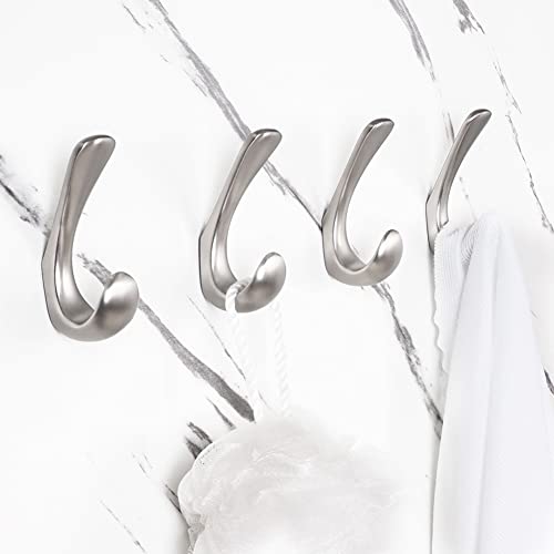 4 Pack Towel Hooks for Bathrooms Wall Mounted, Brushed Nickel Bathroom Hooks for Towels, Robe & Towel Hook for Wall, Modern Bath Towel Hook - color: Brushed Nickel, size: 4 Pack