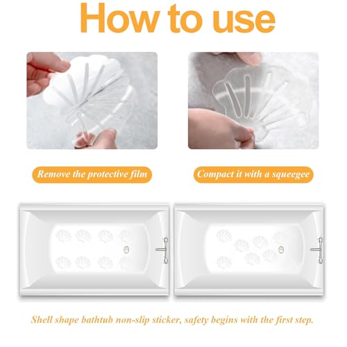 12Pcs Clear Bathtub Stickers Non Slip, Shell Shaped | Adhesive, Safety Shower Treads, For Bathroom Bathtub, Shower Floor - color: Clear