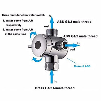 Shower Arm Holder for Handheld Shower Head, Adjustable Mount Bracket, G 1/2 3-Way Shower Arm Adapter with Swivel Ball,Universal Mount,Tee without socket(abs) - color: Tee without socket(ABS)