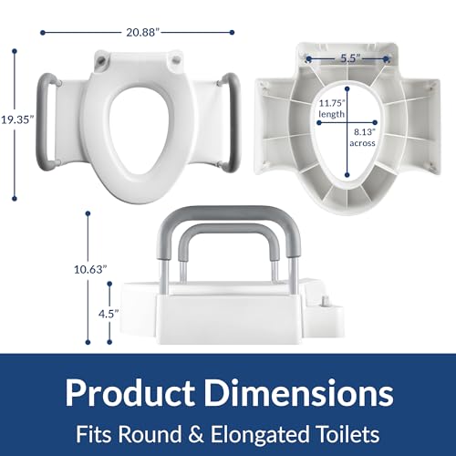 Bemis Rise 4.5" Raised Toilet Seat with Support Handles, Hinges Never Loosen, Fits Round and Elongated - style: Raised Seat with Handles