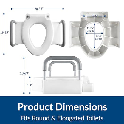 Bemis Rise 4.5" Raised Toilet Seat with Support Handles, Hinges Never Loosen, Fits Round and Elongated - style: Raised Seat with Handles