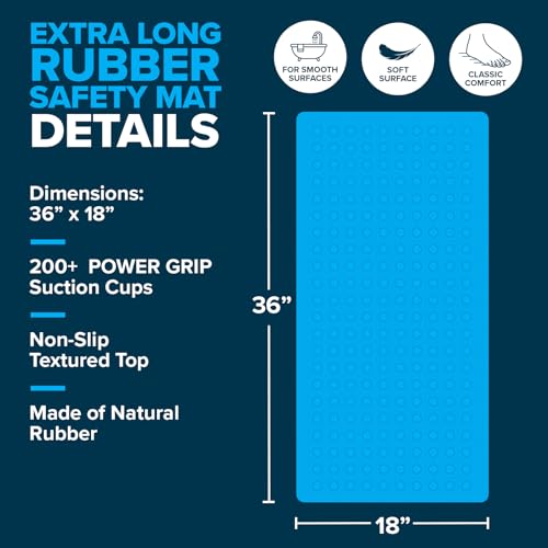 SlipX Solutions White Extra Long Rubber Safety Bath Mat (18 x 36 Inch, 220 Suction Cups, Great Non-Slip Coverage) - size: 36" x 18" (Rectangular)
