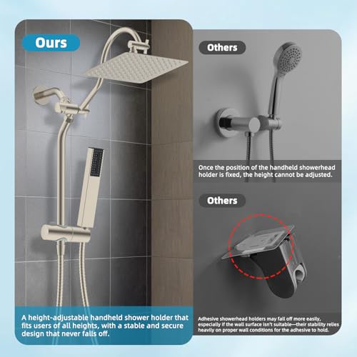 Hibbent Shower Slide Bar with Handheld Shower Head Holder, Stainless Steel Shower Arm Extension Sliding Bar, Height & Angle Adjustment Showerhead Holder, Brushed Nickel - color: Brushed Nickel