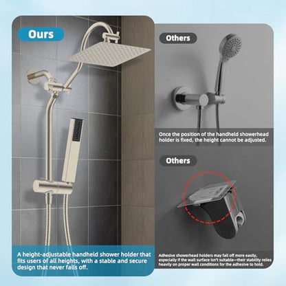 Hibbent Shower Slide Bar with Handheld Shower Head Holder, Stainless Steel Shower Arm Extension Sliding Bar, Height & Angle Adjustment Showerhead Holder, Brushed Nickel - color: Brushed Nickel