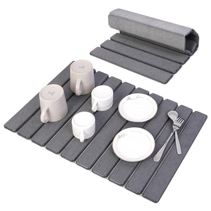 BoxedHome Large Stone Drying Mat for Kitchen Counter, Non-Slip 24"×16" | Quick Drying Diatomaceous Earth, Super Absorbent, Foldable, Birthday Gfts for Women Mom Grandma - color: Dark Grey