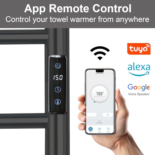 Electric Towel Rack with Voice Control for Alexa & Google Home,TUYA - Wall-Mounted Bathroom Heating Towel Warmer,Plug-in,Stainless Steel Material,16.54x23.62x5.51 in,Black,4 Bars - color: Black With Wifi, size: 4 Bar