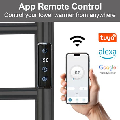 Electric Towel Rack with Voice Control for Alexa & Google Home,TUYA - Wall-Mounted Bathroom Heating Towel Warmer,Plug-in,Stainless Steel Material,16.54x23.62x5.51 in,Black,4 Bars - color: Black With Wifi, size: 4 Bar