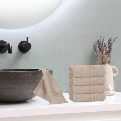 BOUTIQUO Ultra Soft Cotton Washcloths, Contains 12 Piece Face Cloths 12x12 inch, Ideal for Everyday use Face Towels, Compact & Lightweight Multi Purpose Washcloths - Tan - color: Tan, size: Washcloths - Set of 12