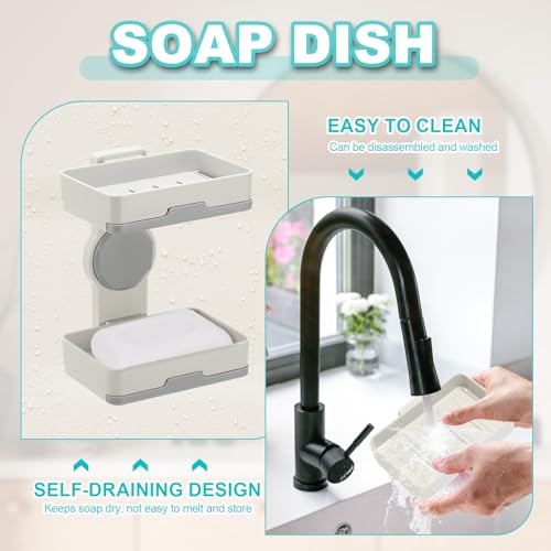 uxcell Soap Holder for Shower Wall, Double Layer Drill-Free Soap Dish Adhesive Wall Mounted Sponge Holder for Shower Kitchen, Bathroom, Bathtub(Dark Gray) - color: Dark Gray
