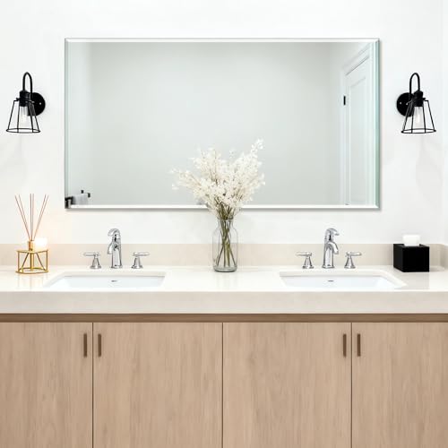 Ruomeng Frameless Mirror for Wall, 55x30 Inch Bathroom Vanity Mirror Farmhouse, Large Rectangle Mirror with Beveled Edge, Tempered Glass, Hangs Horizontally or Vertically - size: 55"L x 30"W