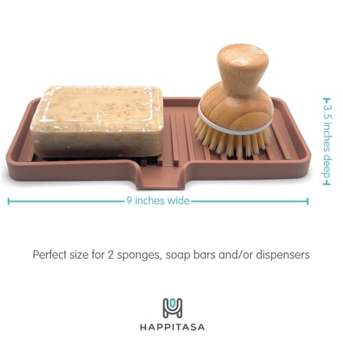 Silicone Soap Dish Tray and Sponge Holder with Drain Chute, Rectangular, Kitchen and Bathroom Sink Organizer (Vanilla Cream, 9"x3.5") - color: Vanilla Cream, size: (MD) 9"x3.5"
