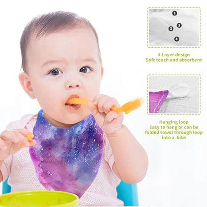 YETTASBIN Galaxy Muslin Baby Hand Washcloths, Soft Cotton Bath Face Towel, 4 Layers Extra Absorbent Feeding Burp Cloth for Newborn Infant, 5 Pack - size: 12 Inch x 5 Pack