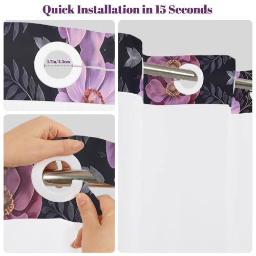 Moody Floral Shower Curtain with Snap in Liner & Tassels, 71Wx77L | No Hook Needed, Double Layer Waterproof Fabric with Mesh Top, Dark Botanical Flower Design for Modern Bohemian Style Bathroom - color: Noble Flowers