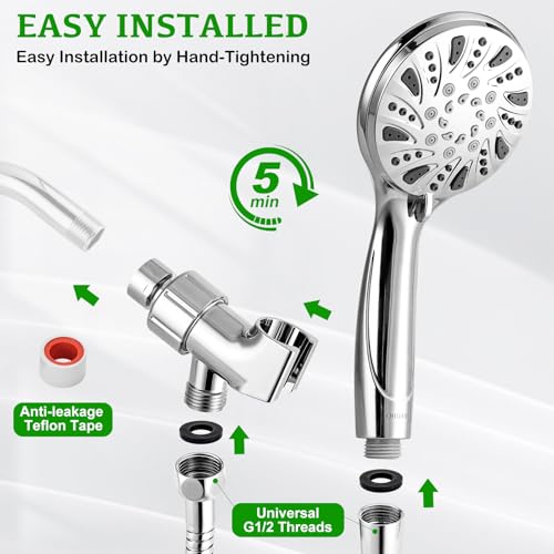 OHDAY® High Pressure Shower Head with Handheld Built-in Power Wash 6-Mode | Powerful Showerhead with 70'' Stainless Steel Hose,Adjustable Bracket,Power Wash for Tub,Tile,Pet & Bathroom Corner
