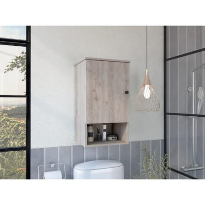 Kitchen Bathroom Wall Cabinet Medicine Cabinet, Garage or Laundry Room Wall Storage Cabinet, Single Door Linen Tower Bathroom Cabinet with Open Shelf, Light Grey - color: Light Gray