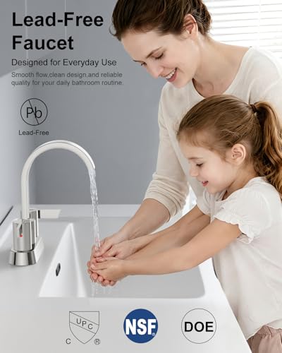 Polish Chrome Bathroom Faucet,4 Inch Centerset 2-Handle Waterfall | Includes Pop-Up Drain,24-Inch Supply Lines,Mounting Hardware,SUS304 Stainless Steel Construction,And A 360° Swivel Spout - color: Polish Chrome