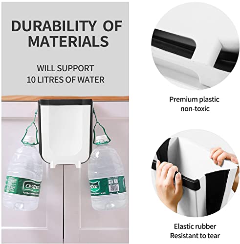 Hanging Trash Can for Kitchen Cabinet, Wall-Mounted Trash Can Foldable Waste Bins for Door Bedroom Dorm Room Car - Large Capacity 9L (White)