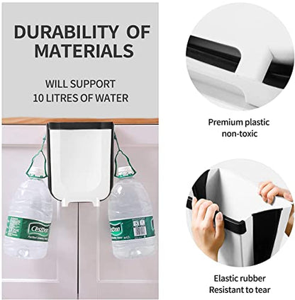 Hanging Trash Can for Kitchen Cabinet, Wall-Mounted Trash Can Foldable Waste Bins for Door Bedroom Dorm Room Car - Large Capacity 9L (White)