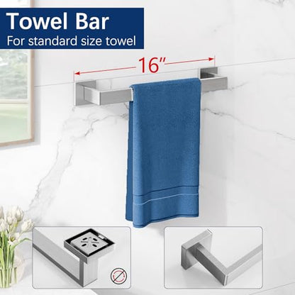 Gypie 16Inch Bathroom Accessory Set Wall Mounted, Brushed Nickel 5-Pieces | Stainless Steel Bathroom Hardware Set Towel Bar Set - color: Brushed Nickel 5 Piece, size: 16 Inch