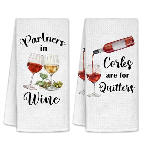 Funny Kitchen Towels, Liquor Hand Towels for Bathroom, Wine Gifts for Women, Men, Wine Accessories, Hand Tea Towels, Dish Towels for Birthday Christmas Thanksgiving Day 26x17 inch, 2 Pack - color: Wine-partners