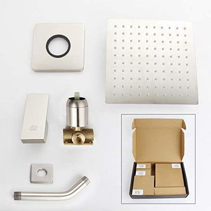 Shower Only Faucet Set Brushed Nickel, Bathroom Rain Mixer Shower Head Set Wall Mounted Rainfall Shower System Single Handle Shower Trim Kit with Rough-in Valve - color: Brushed Nickel, size: 8 Inch (Wall Mount)