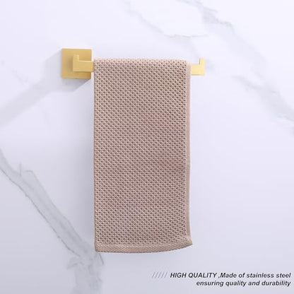 TASTOS Premium Stainless Steel Hand Towel Holder, Square Hand Towel Ring Heavy Duty Wall Mounted Modern Hand Towel Bar for Bathroom Kitchen, Brushed Gold - color: Brushed Gold