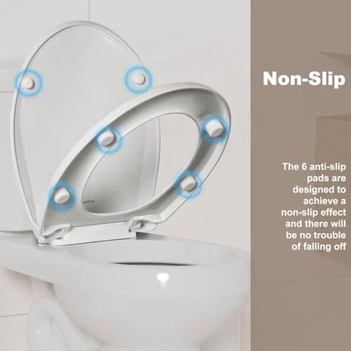 Angol Shiold Round Toilet Seat Soft Close & Quick Release, White Plastic Toilet Seats Cover Rust-Proof(16.5",Modern) - color: 1-Pack