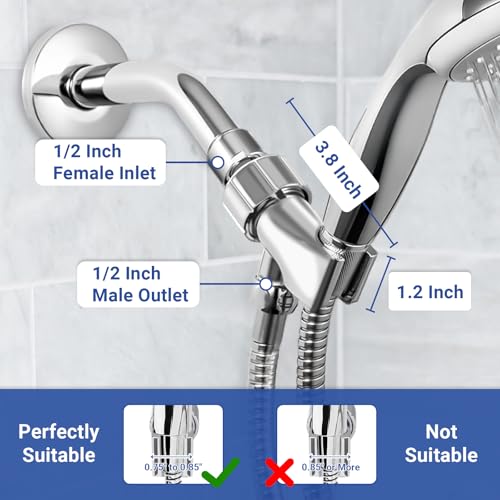 Shower Head Holder Adapter with Solid Brass Metal Ball， Adjustable Handheld Shower Head Holder Fit for Almost Shower Heads，Universal Arm Mount Bracket for Connecting Shower Arm and Hose.