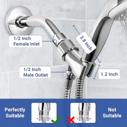 Shower Head Holder Adapter with Solid Brass Metal Ball， Adjustable Handheld Shower Head Holder Fit for Almost Shower Heads，Universal Arm Mount Bracket for Connecting Shower Arm and Hose.