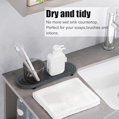 2PCS Water Absorbing Stone Tray, Fast Drying Diatomite Stone Sink Tray, Water Absorbent Diatomite Coasters, Stones Soap Trays for Kitchen Sink, Bathroom Counter Hand Soap Dish Toothbrush Holders - color: 2pcs 21×10cm Dark Gray Oval