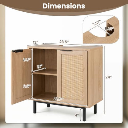 24-inch Pedestal Sink Storage Cabinet, Under Sink Cabinet (Natural) | U-Shaped Cut-Out | 2 Rattan Doors & Shelf | Solid Metal Legs - color: Natural