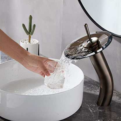 Waterfall Bathroom Faucet Glass Single Handle Solid Brass Basin Lavatory Vessel Sink Vanity Faucet, Tall, Oil Rubbed Bronze … - color: Oil Rubbed Bronze