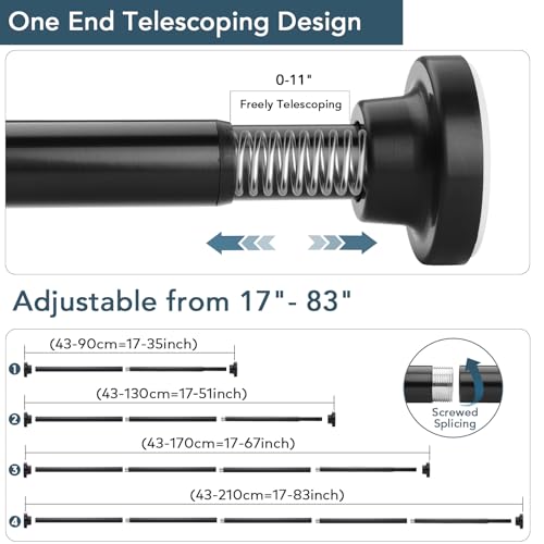 Adjustable Black Shower Curtain Rods 17-67 Inch, No Drill Anti-Rust Non-Slip Heavy Duty Spring Tension Shower Rod, 1" Diameter Drapery Telescoping Curtain Rods for Bathroom - size: 17-67 inch
