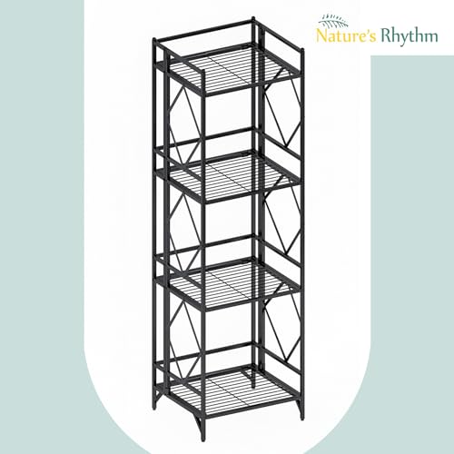 Nature's Rhythm 4-Tier Metal Storage Rack, Basement Storage Room Closet Shelving Utility Shelf Adjustable Garage Shelving Metal Shelving Unit (12.84 x 11.27 x 44.80inch, Black) - size: 4-Tier