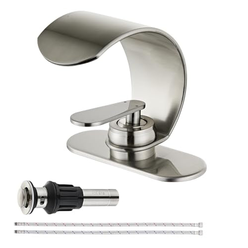 Waterfall Single Hole Bathroom Sink Faucet, 304 Stainless Steel Single Handle Modern Bathroom Faucet, Snake Shape Design Basin Tap, Single Handle Basin Tap with Pop Up Drian Supply Line - color: Sliver