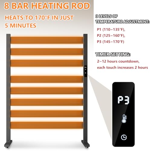 Verida Towel Warmer for Bathroom, Heated Towel Rack, Upgraded Extra-Wide Heating Area, Built-in Timer and Temperature Adjustment, Large Free-Standing Heated Towel Racks, Black 8 Bar Large - color: Matte Black, size: Large