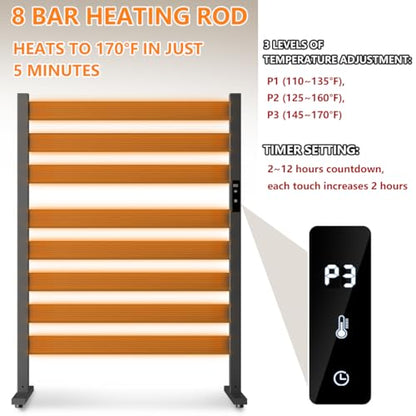Verida Towel Warmer for Bathroom, Heated Towel Rack, Upgraded Extra-Wide Heating Area, Built-in Timer and Temperature Adjustment, Large Free-Standing Heated Towel Racks, Black 8 Bar Large - color: Matte Black, size: Large
