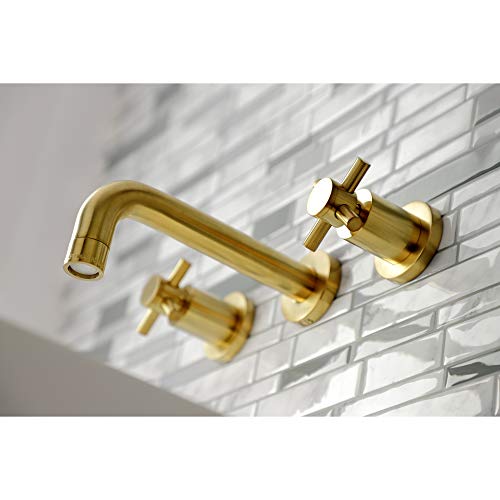 Kingston KS8127DX Wall Mount Bathroom Faucet, Brushed Brass