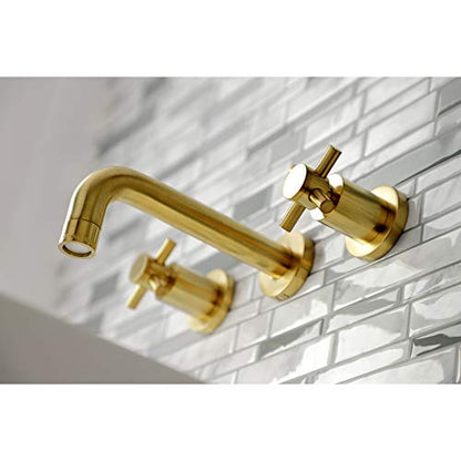 Kingston KS8127DX Wall Mount Bathroom Faucet, Brushed Brass